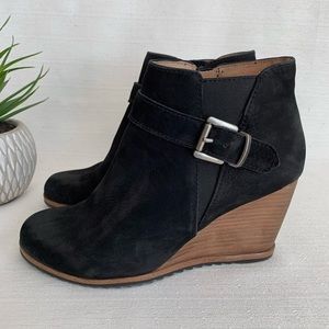 Caslon Addison Black Soft Leather Buckle Wedge Ankle Boots Woman’s EU38 US7-7.5